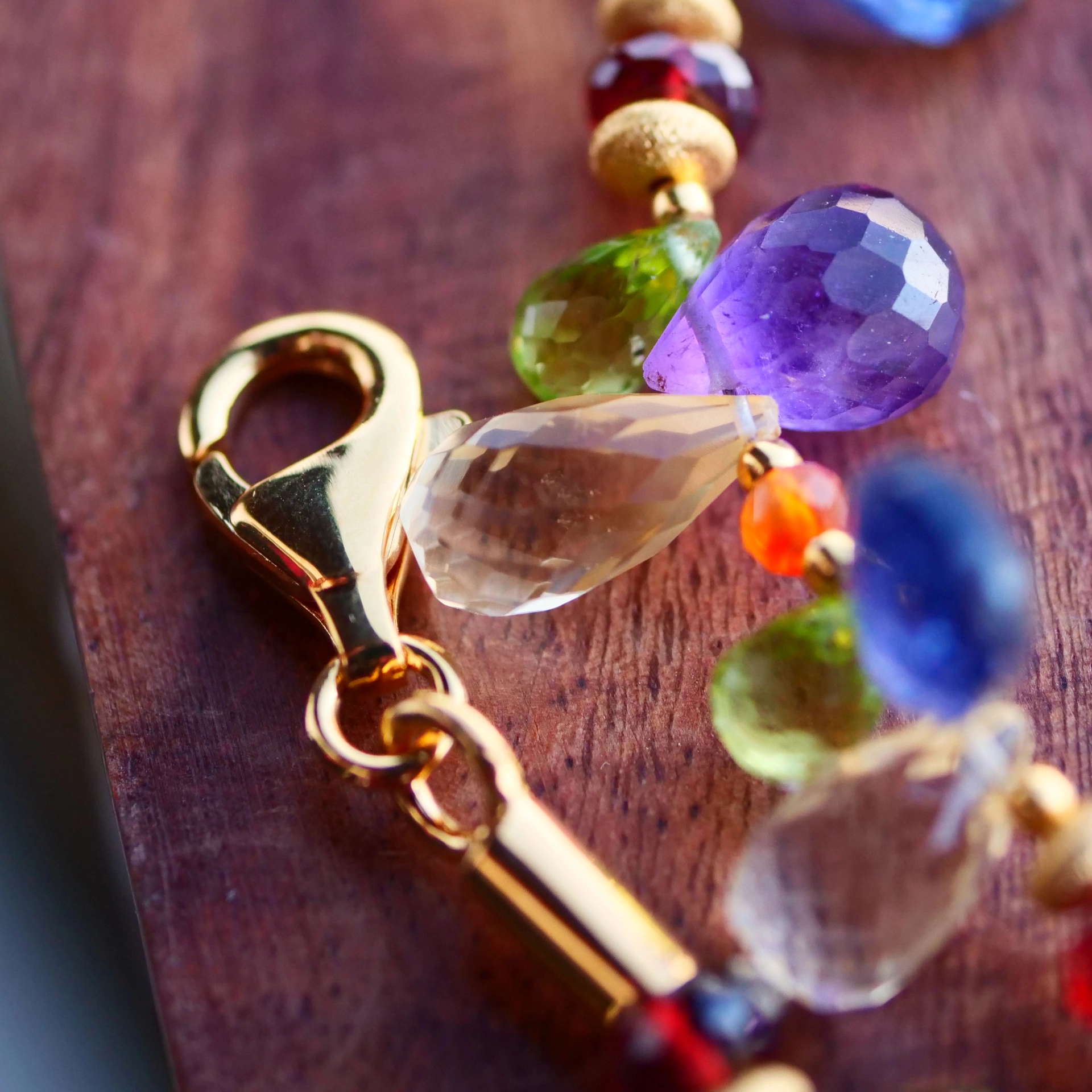 Unikat Kette Silber vergoldet bunte Pampeln Citrin Amethyst Peridot