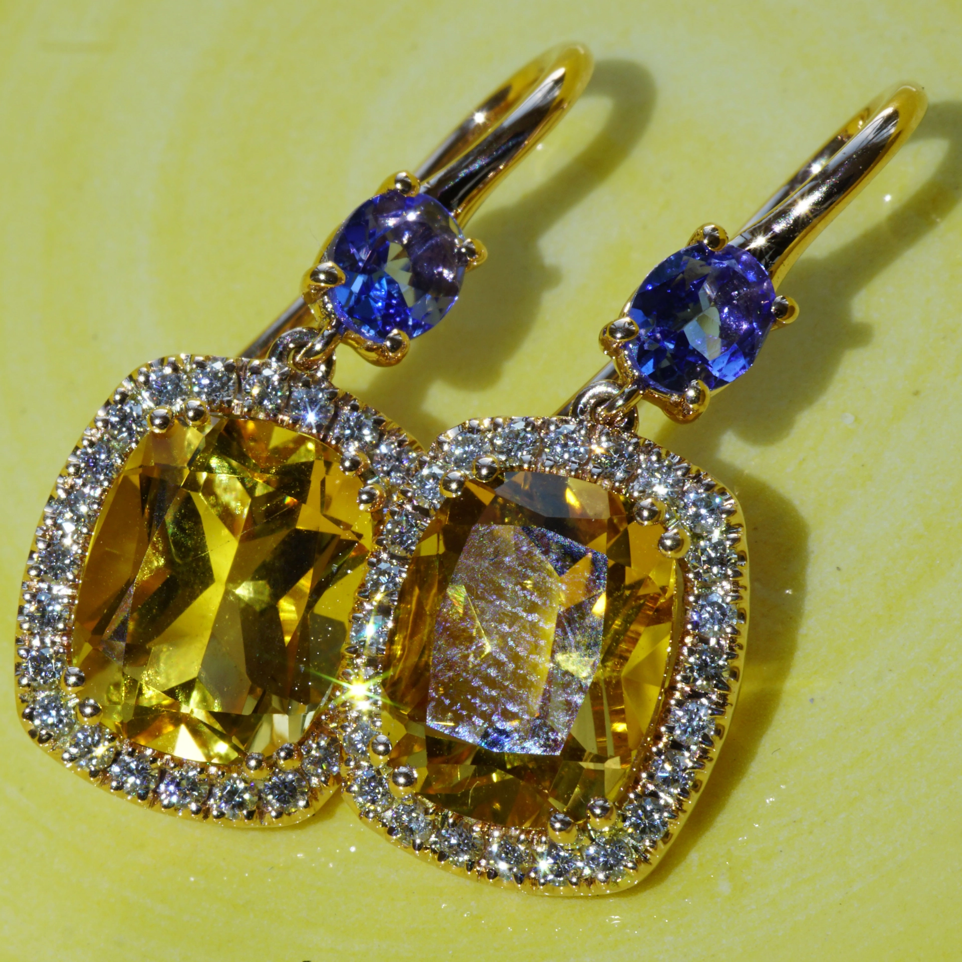 Tanzanite Citrine Earring with Brilliants 18 kt Rose Gold....High Quality Jewellery