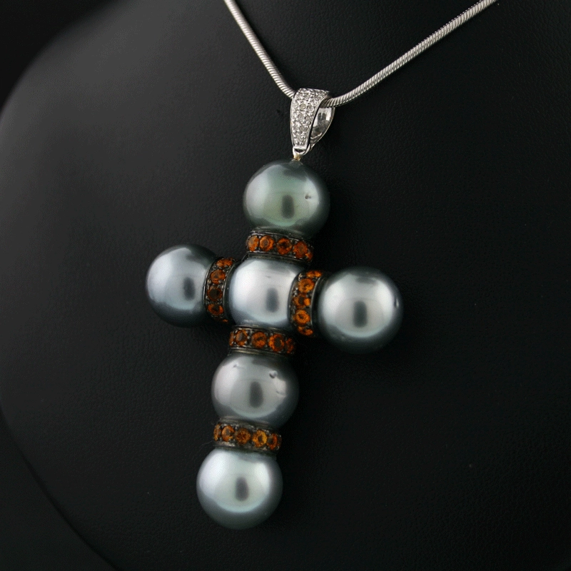 Tahiti-Citrin-Diamant-Anhänger, 18 Karat Weißgold