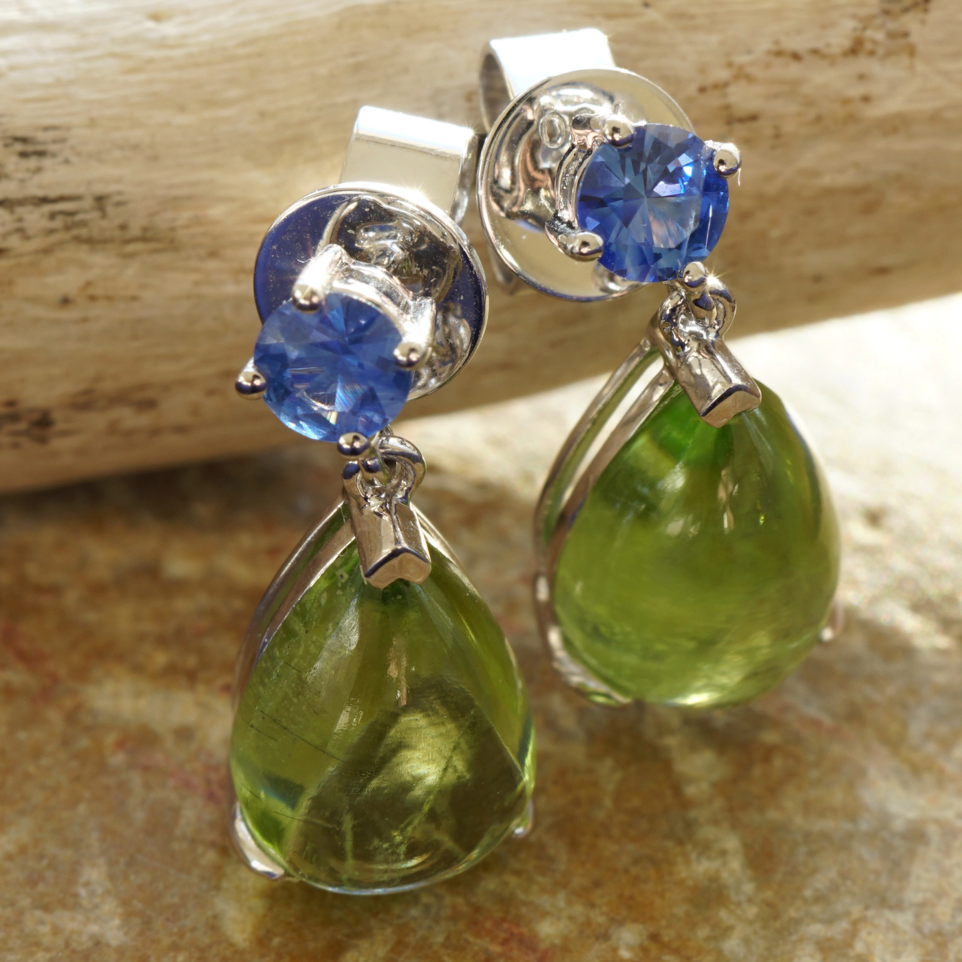 Saphir Peridot Ohrstecker 750er Weissgold...Herzensbrecher Farben Top Saphirqualität