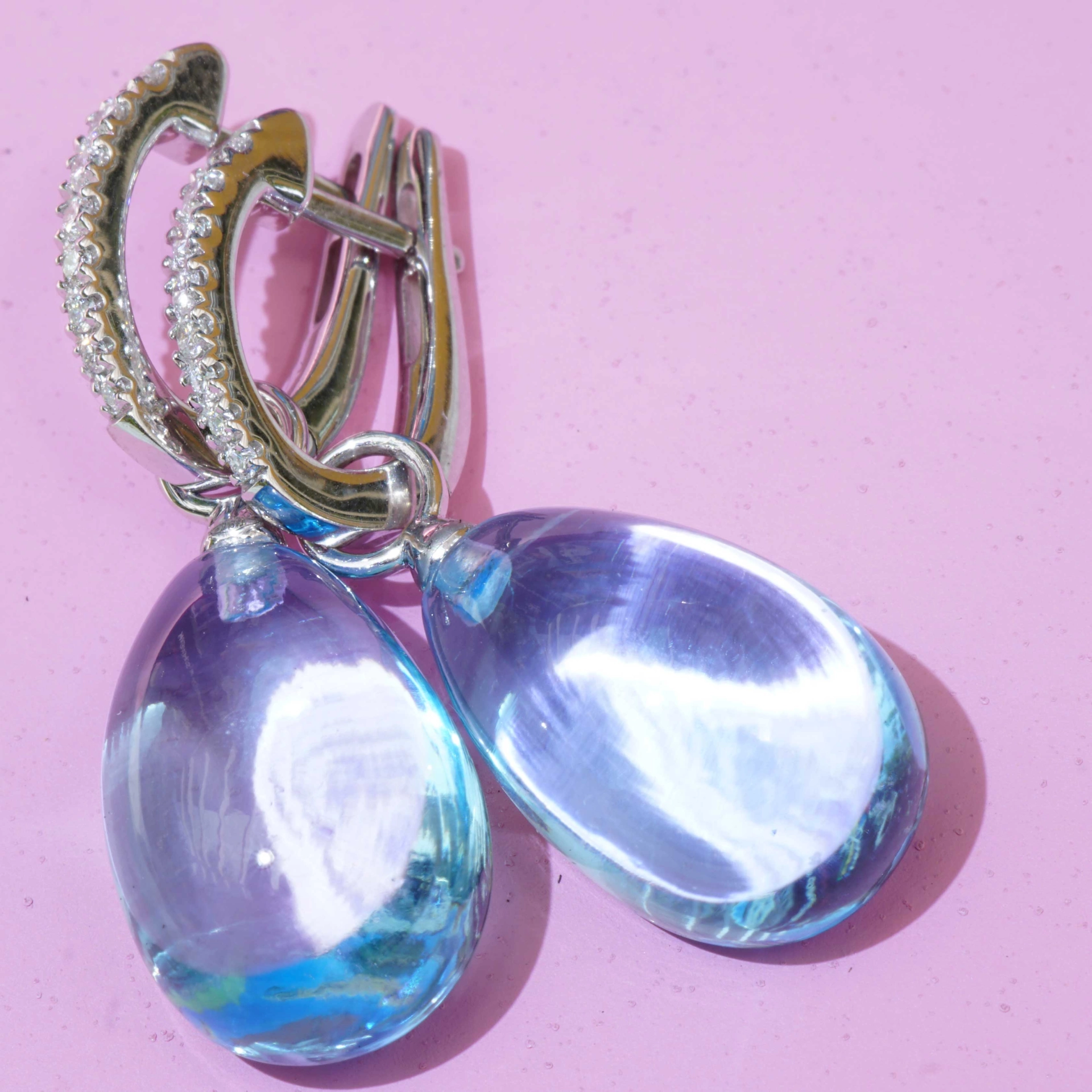 Swiss Blue Color Topaz and Brilliants 18 kt White Gold...a miracle Combination