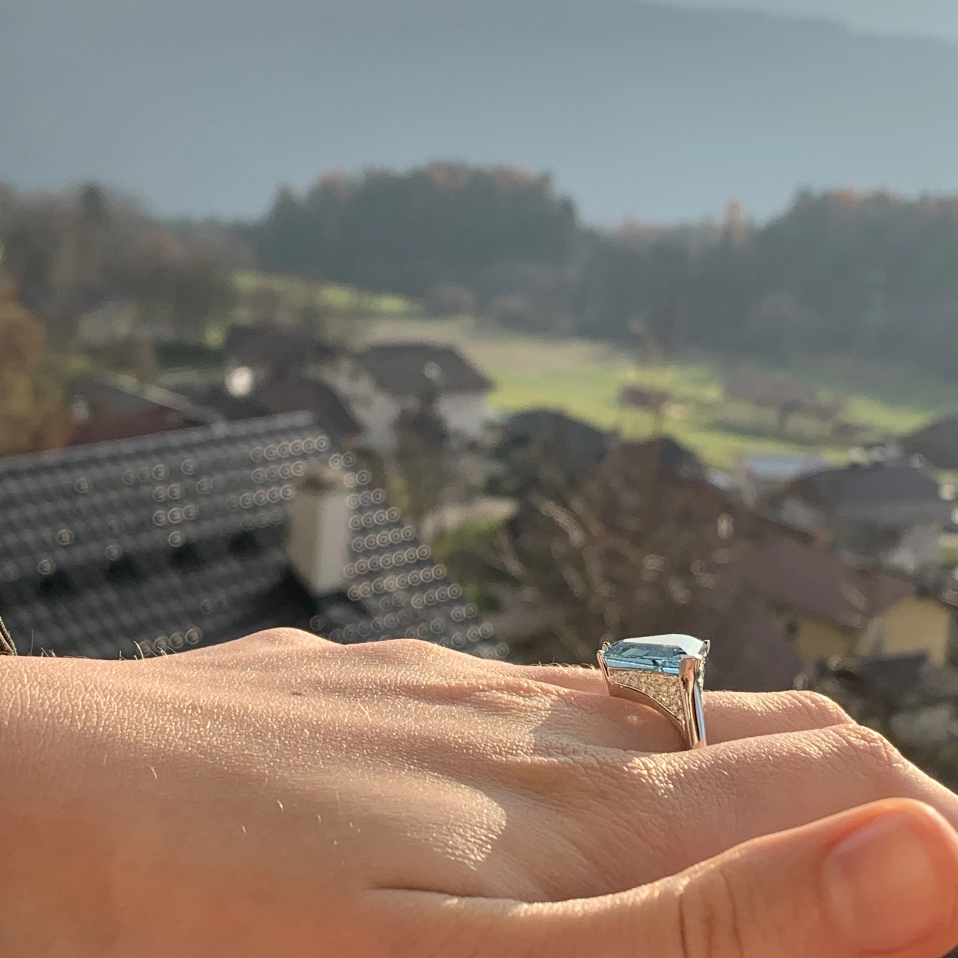 Aquamarin Brillant Ring 8.09 ct 0.26 ct 750er Weissgold Madagascar AAA+ Wahnsinnsdesign