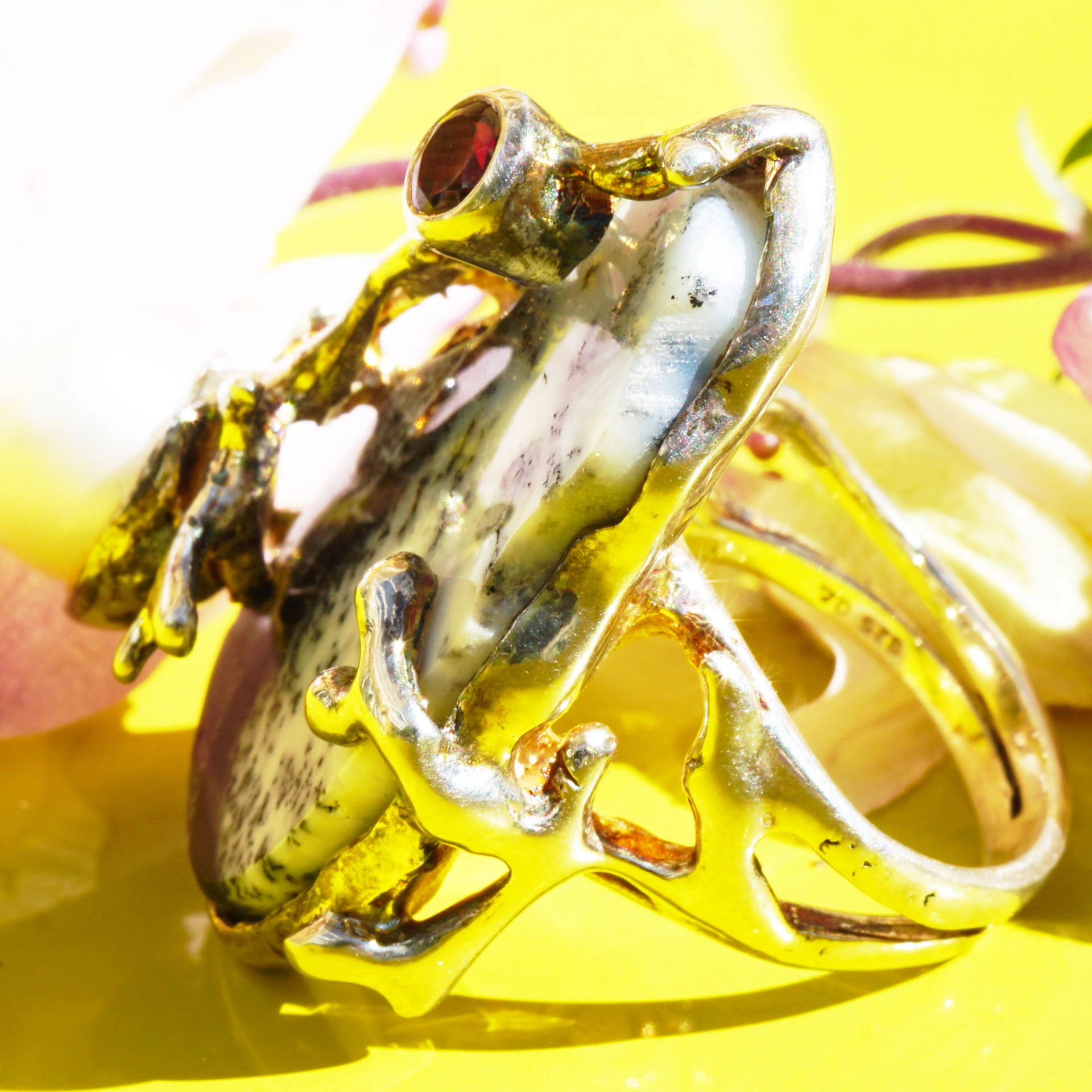 Bizarrer Silberring  Achat Perle Saphir orange Thrifting Paradies Handarbeit