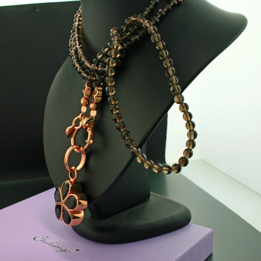 Chilango Kette lang Quarz Margeritte 925/-Silber/rosegoldplated,