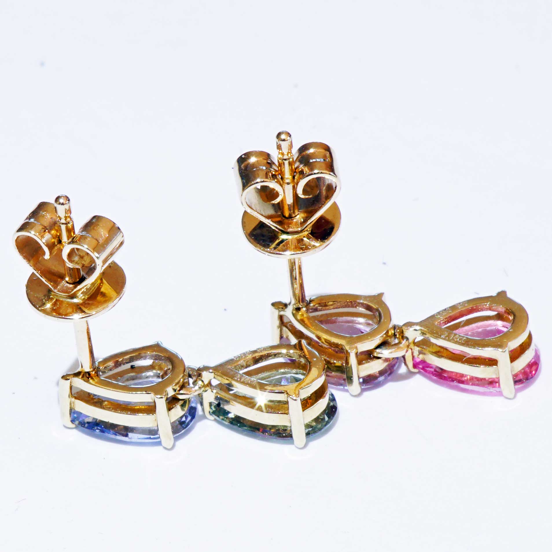 Great Saphire Earrings Multicolor appr. 2.14 ct  14 kt Yellow Gold from Ilanka Mine Madagascar