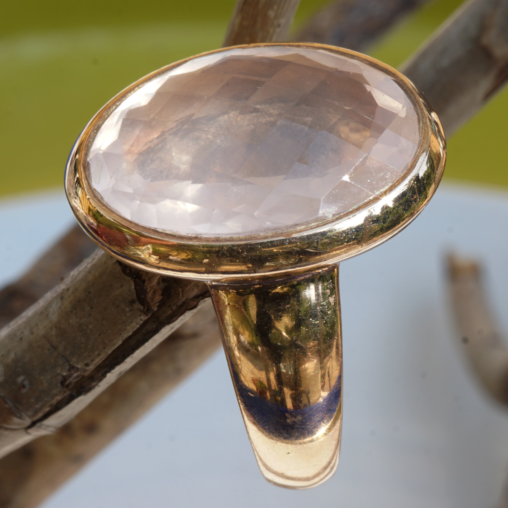 Rosequartz Ring Silver Rosegold Waffle Cut modern Style