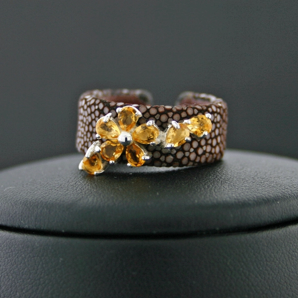Rochenhaut-Citrin-Ring, 925/-Silber