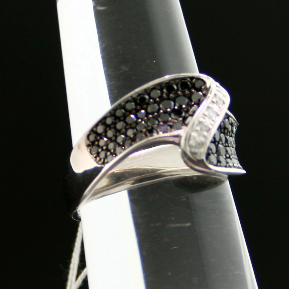 Brillant-Ring, 750er-Gold, schwarze und weiße Diamanten