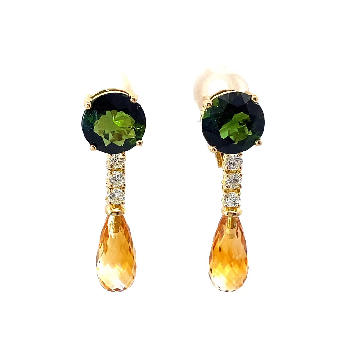 Tourmaline Citrine Brilliant Earrings 750 Yellow Gold Summer Festival mood