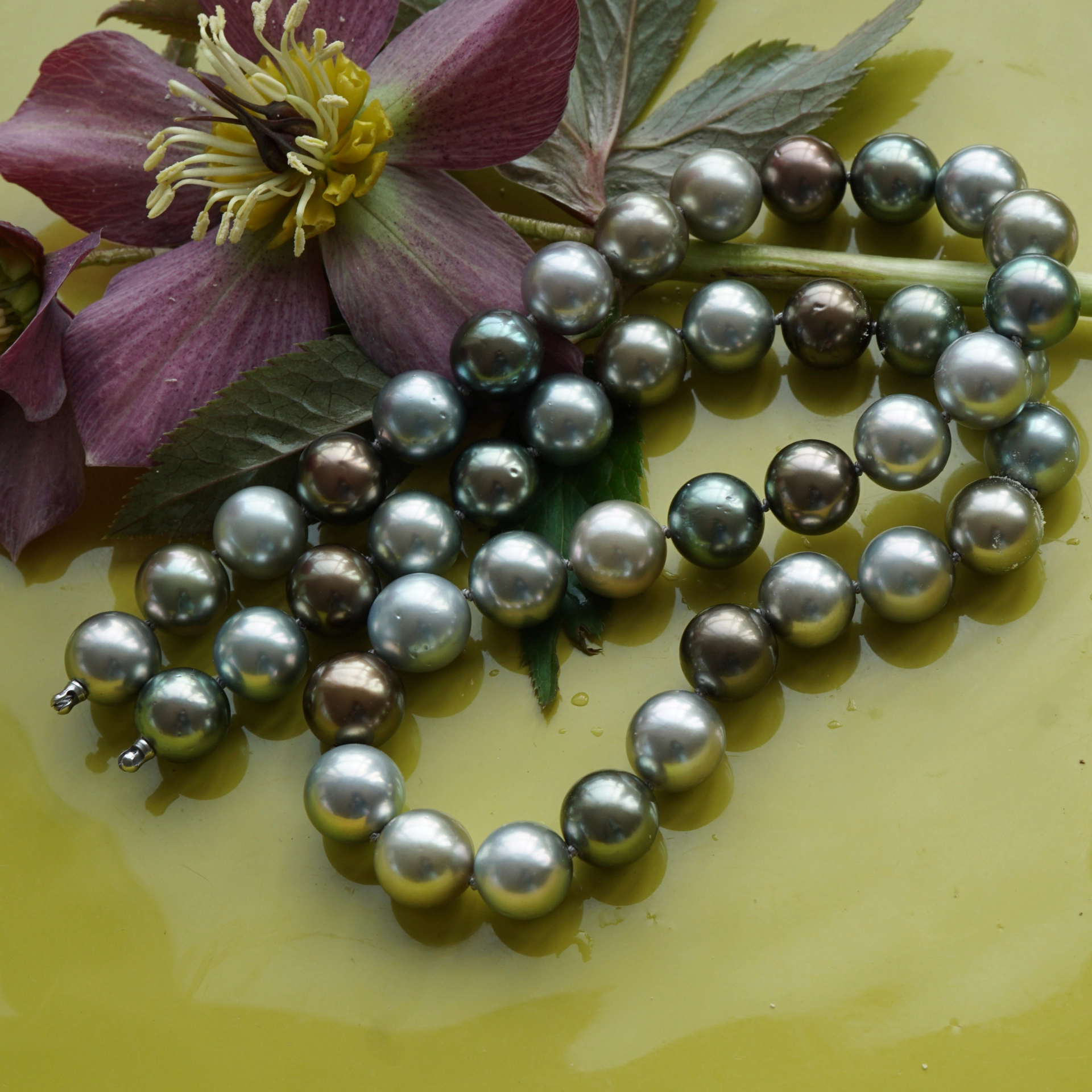 Tahitian Cultured Pearl Necklace 10-11 mm...beautiful natural Color