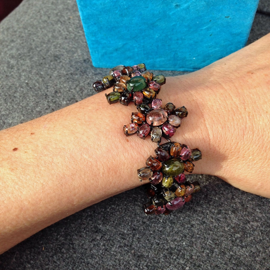 Buntes Turmalin-Armband, Silber/schwarz rhodiniert,