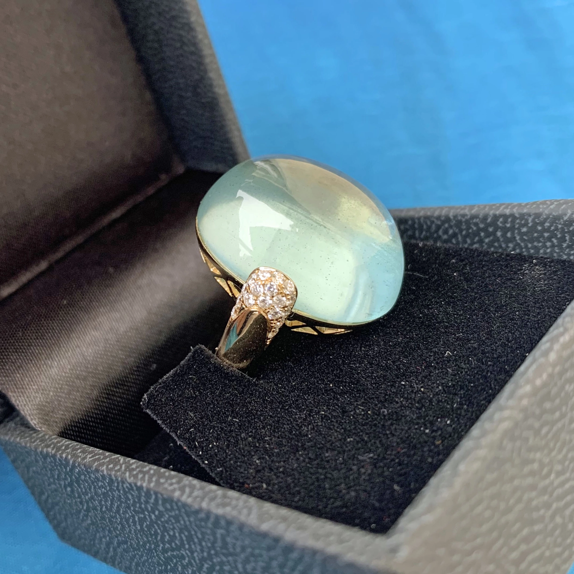 Aquamarin Brillant Ring 23.50 ct 0.28 ct in 750er Gold Water Bubble