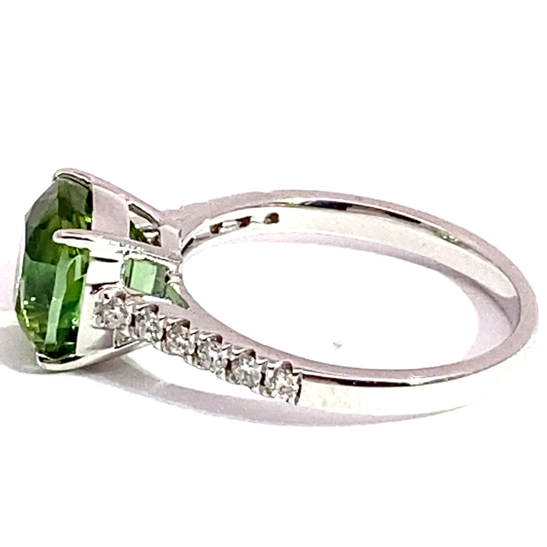 Lagun Green-Blue Tourmaline Brilliant Ring 750 White Gold 3.90 ct 0.27 ct Afghanistan Top Quality