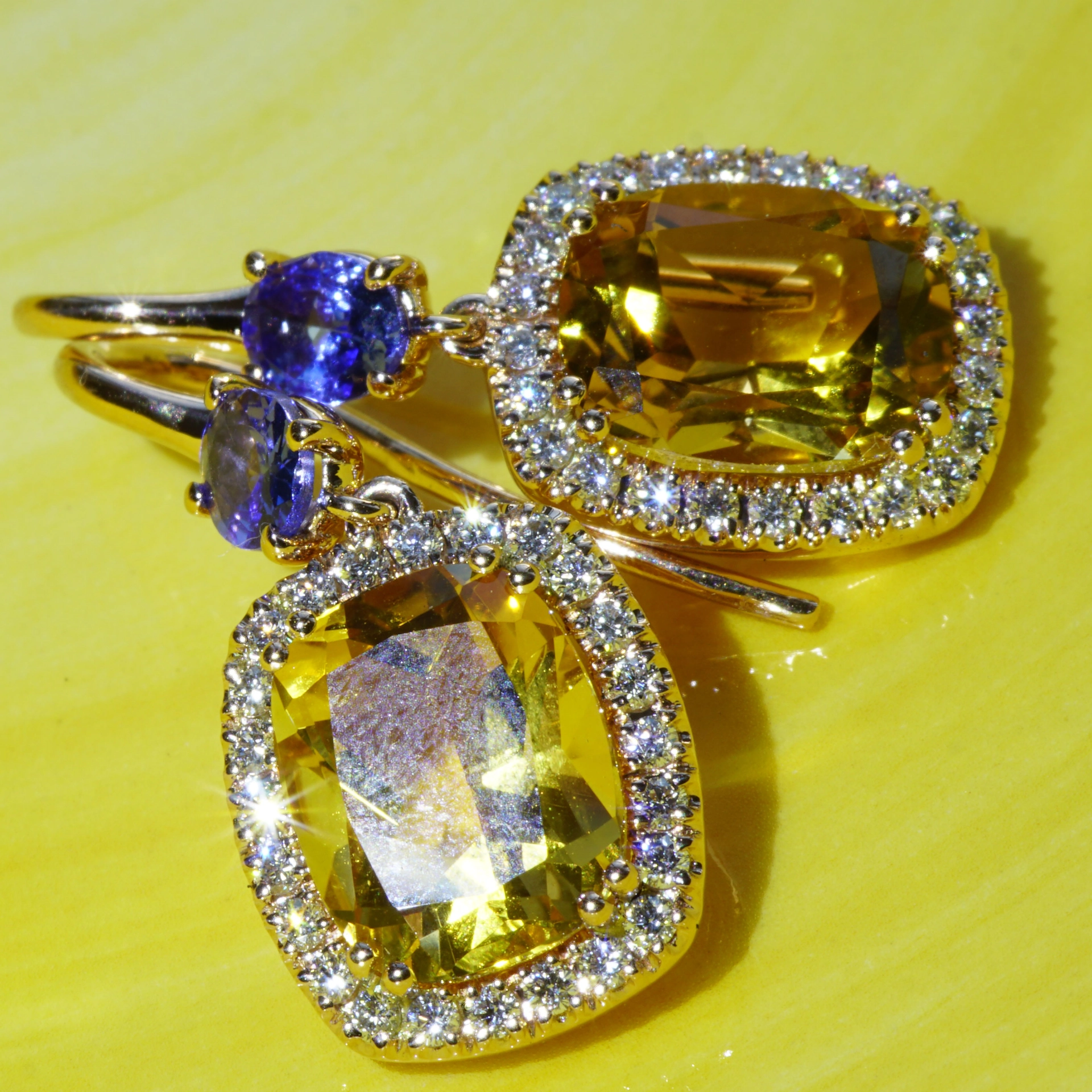 Tanzanite Citrine Earring with Brilliants 18 kt Rose Gold....High Quality Jewellery