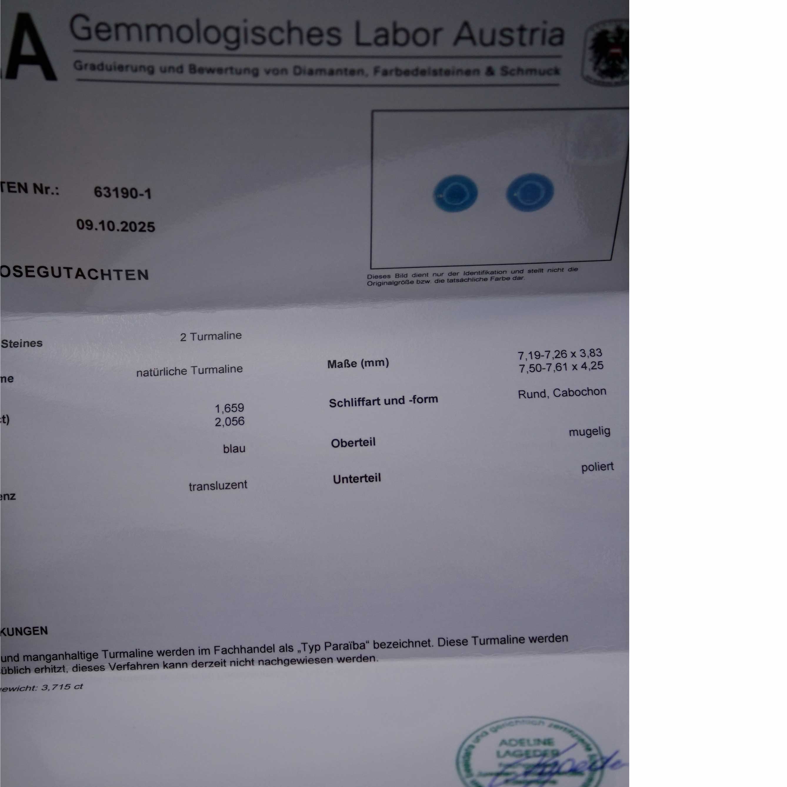 Paraiba Tourmaline Cabochons 1.6 and 2 ct Swimming Pool Blue vml. Brazil with GLA Certificate