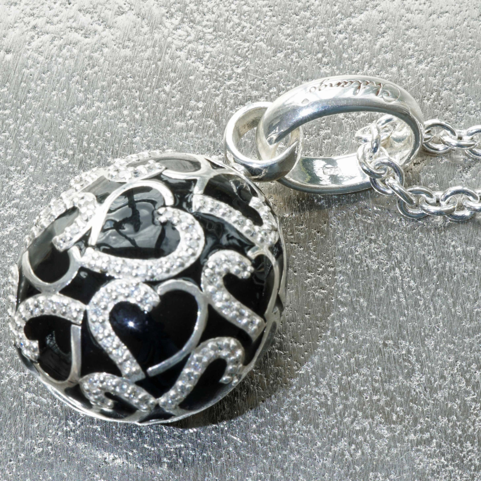 Chilango Pendant Faberge Style Heart Black 925 Silver Enamel