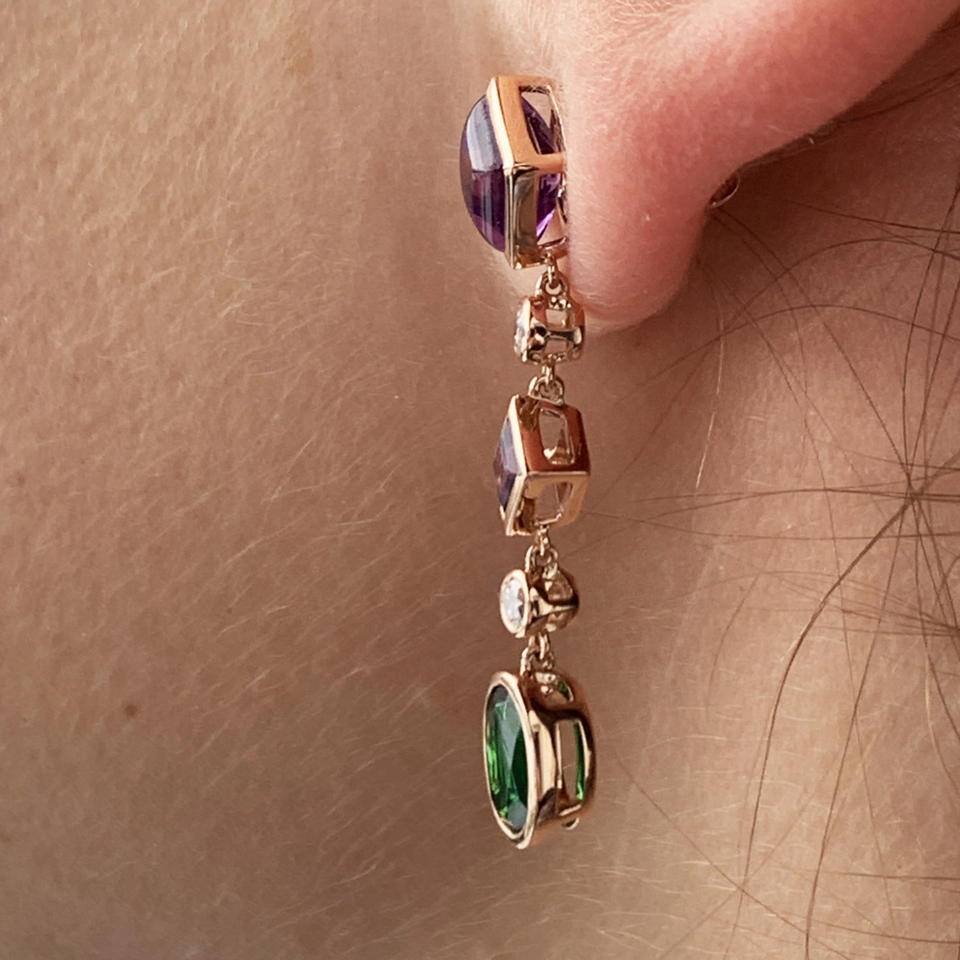 Amethyst Diopsid Diamonds Earrings 18 kt Rosegold...Dragonia