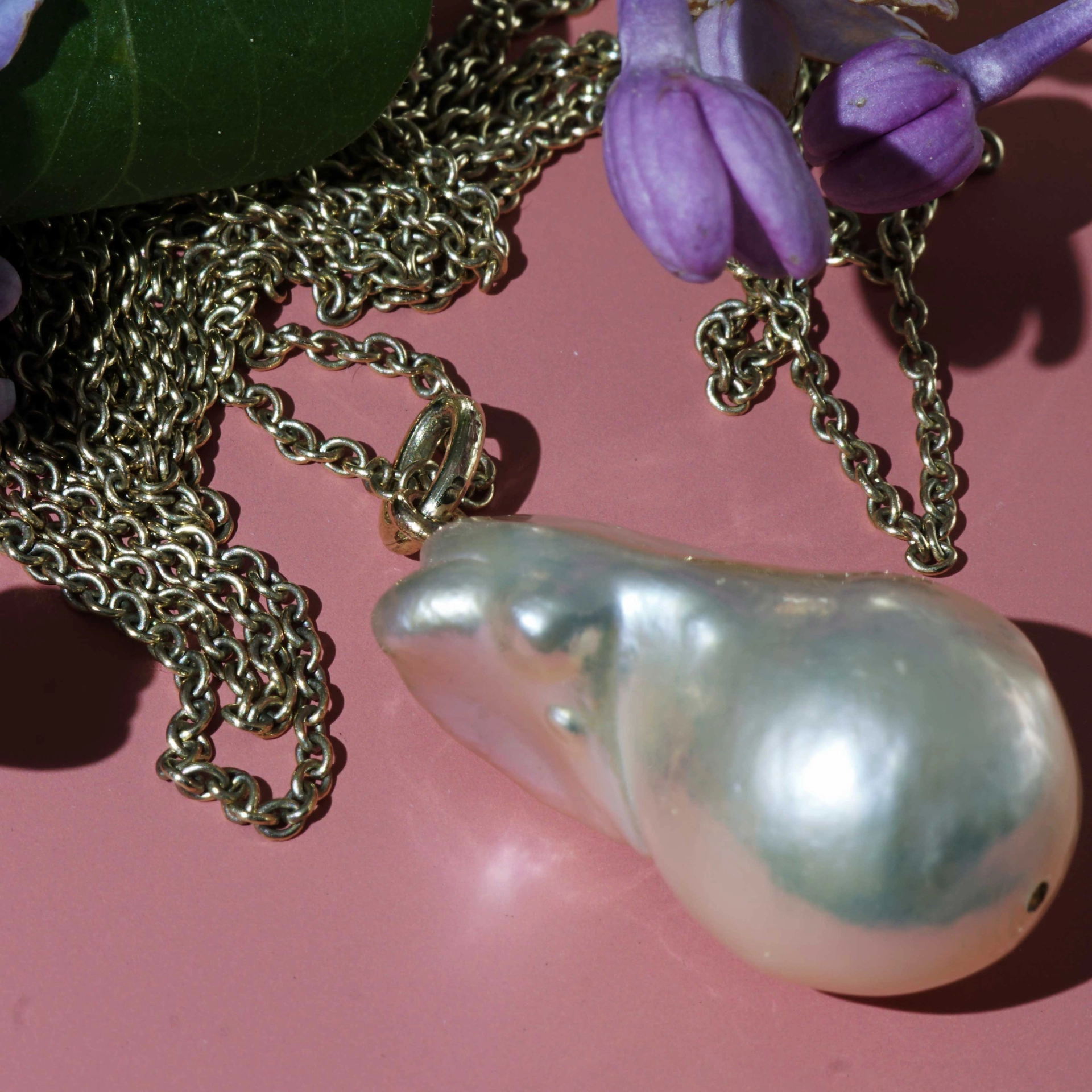 Baroque Biwa Pearl Necklace 14 kt Yellow Gold 101 cm Lenght...fall in Love