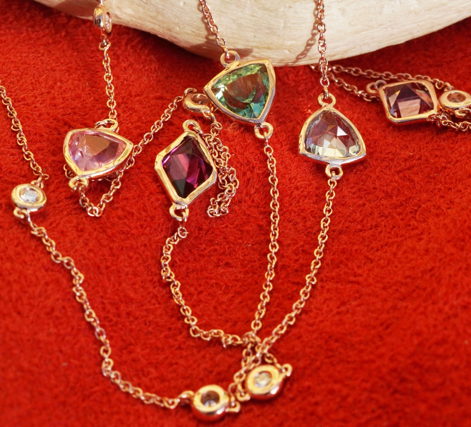 Collier Edelsteine Brillanten 750er Gold CONFETTI COLORS MIX 60 cm