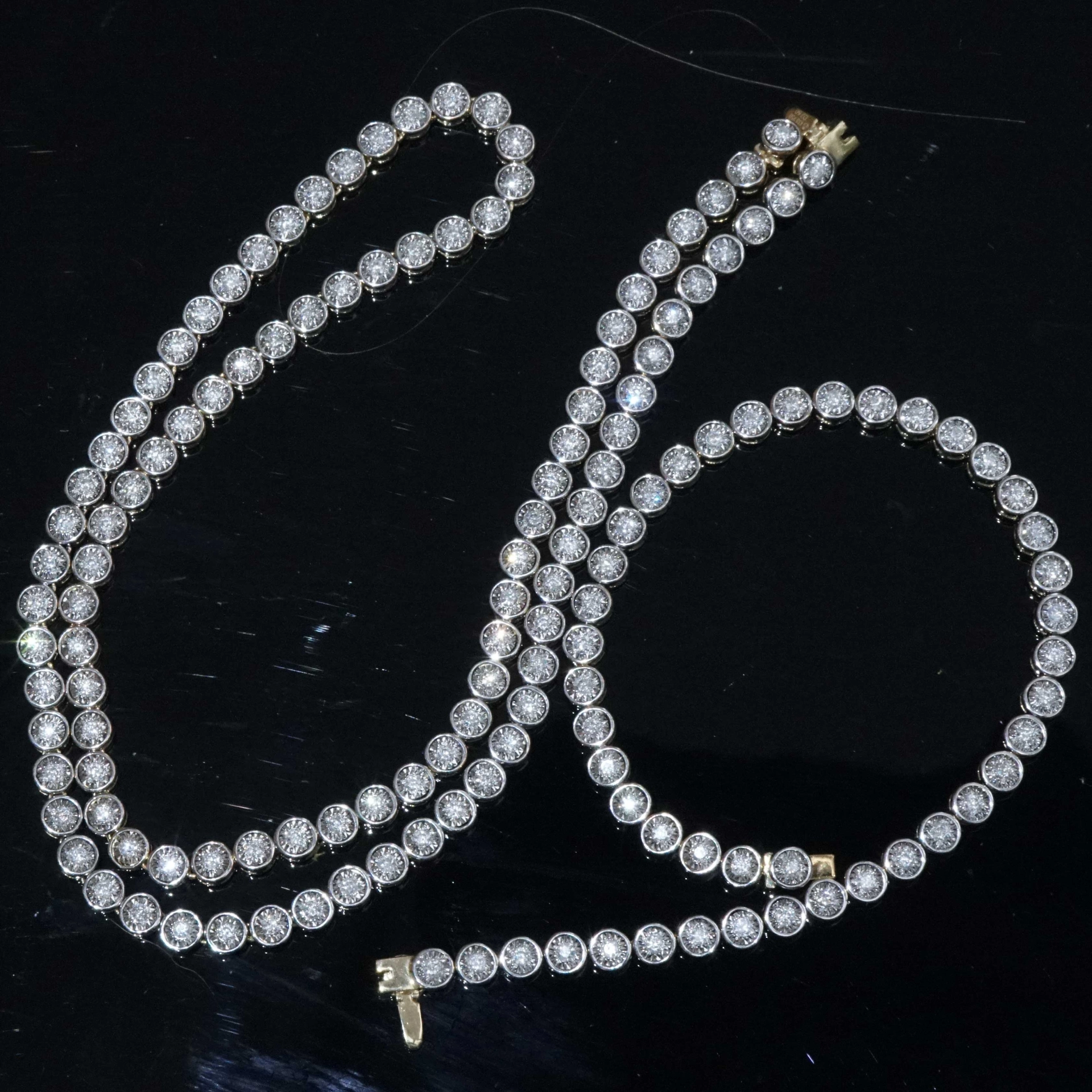 Tennis Necklace and Bracelet 18 kt Yellow Gold 2.60 ct Great Lenght of 60 cm