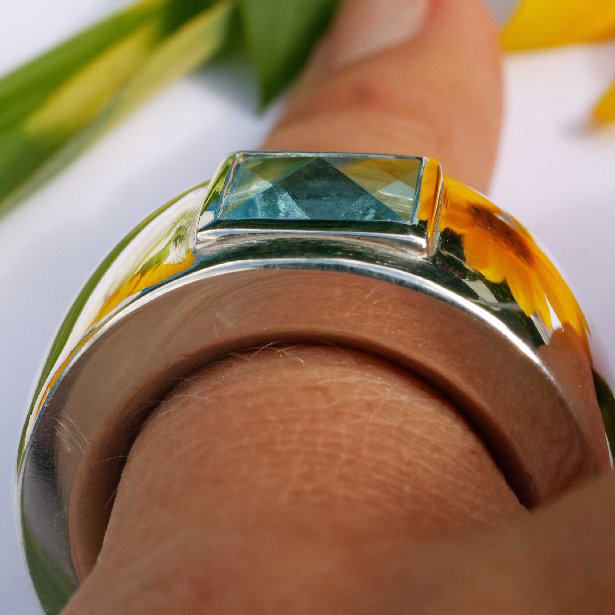 Original Schubart Blue Topaz Ring Düsseldorf 925 Silver 55 grams heavily polished