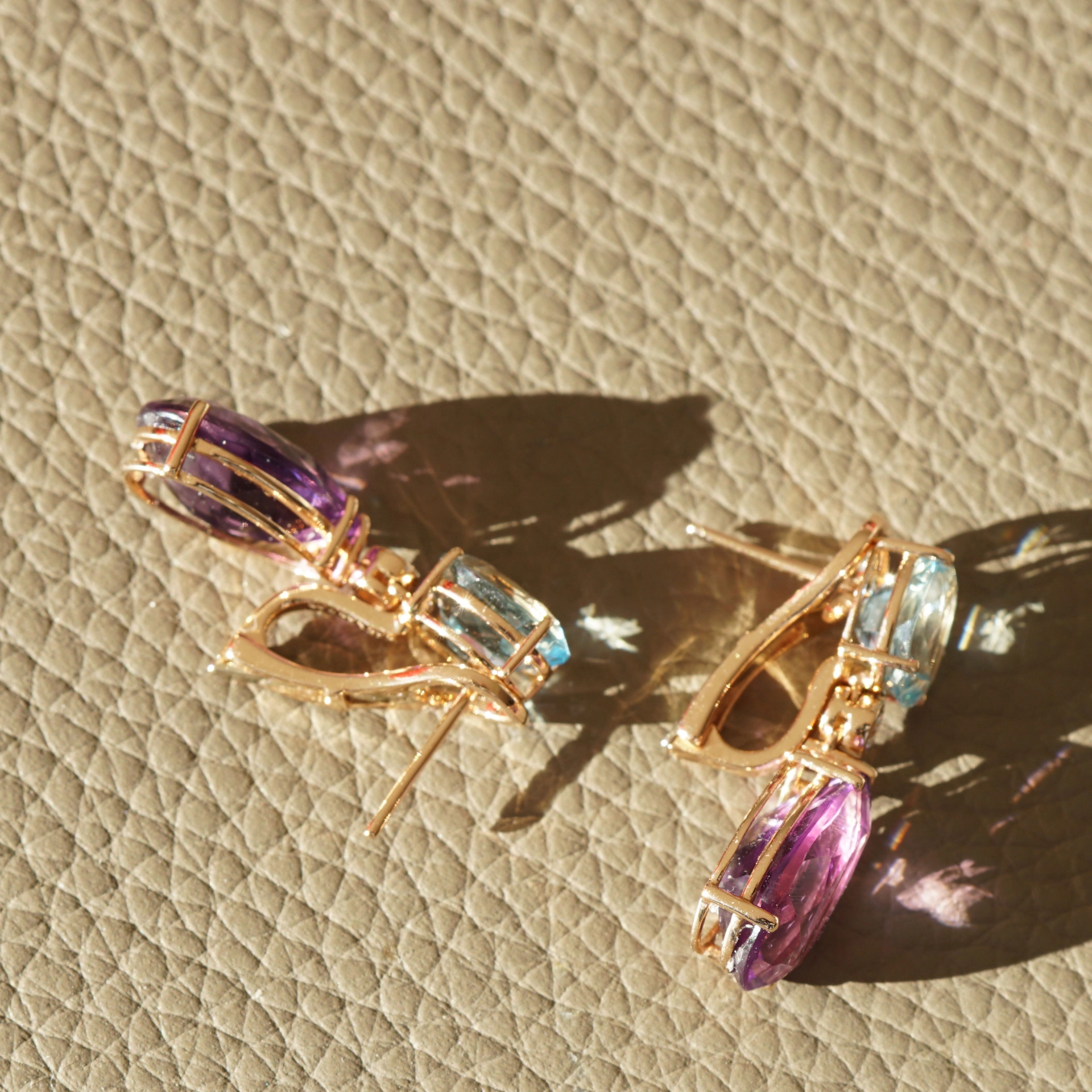 Aquamarin Amethyst Diamond Earrings 18kt Rosegold...Great Quality