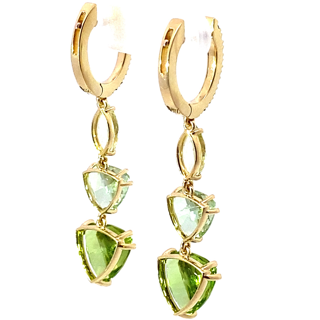 Chrysoberyl Tourmaline Peridot Brilliant Drop Earrings 750 Yellow Gold 10 ct AAA+... unbelievable, fragile play of colours