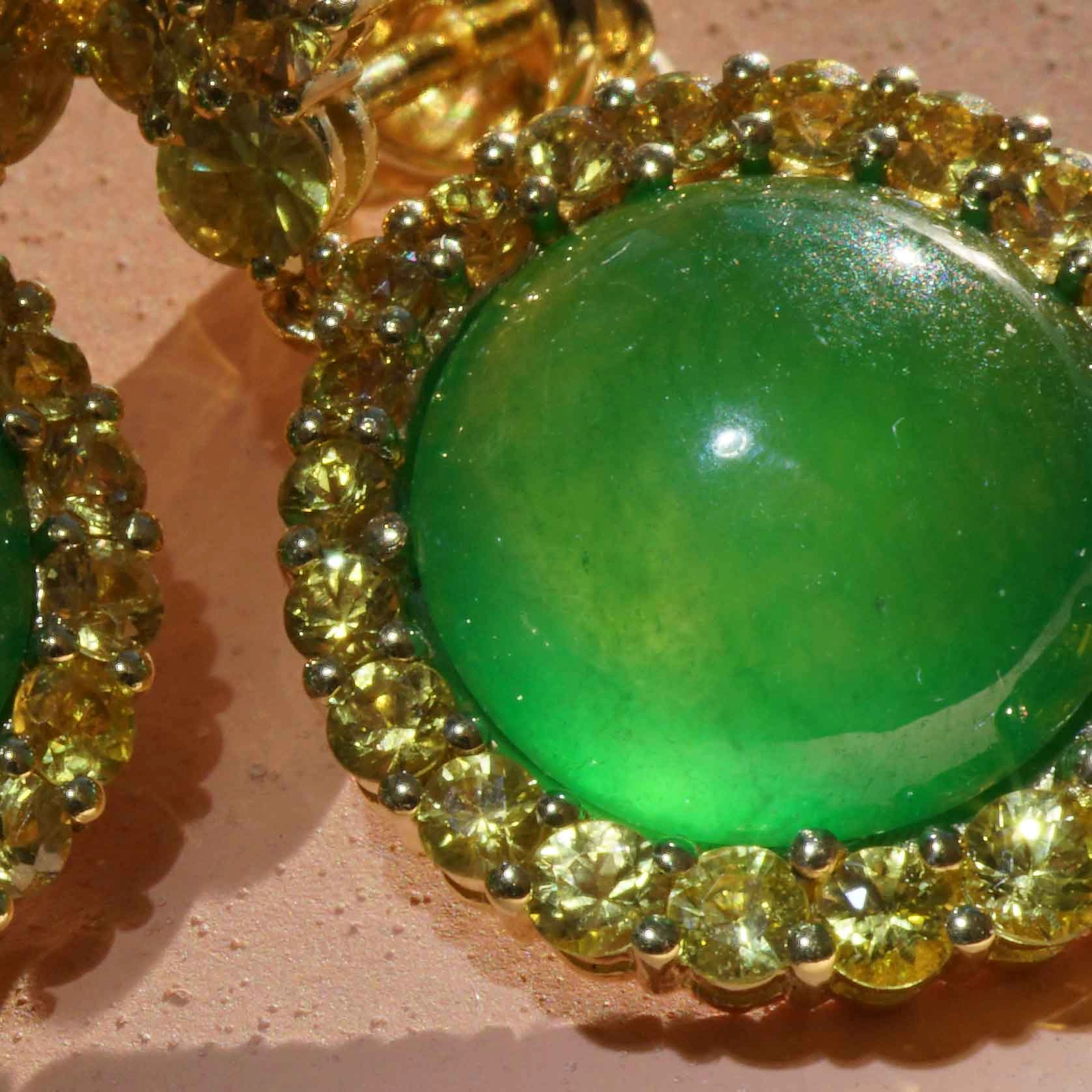 Imperial emeraldgreen Burma Jade Saphire Earrings 18 kt Rosegold...magical Radiance