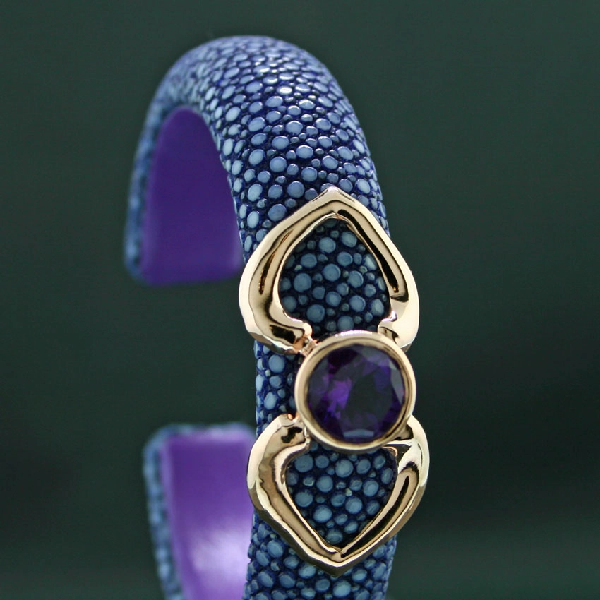 Amethyst-Rochenleder-Armreif, 925/-Silber