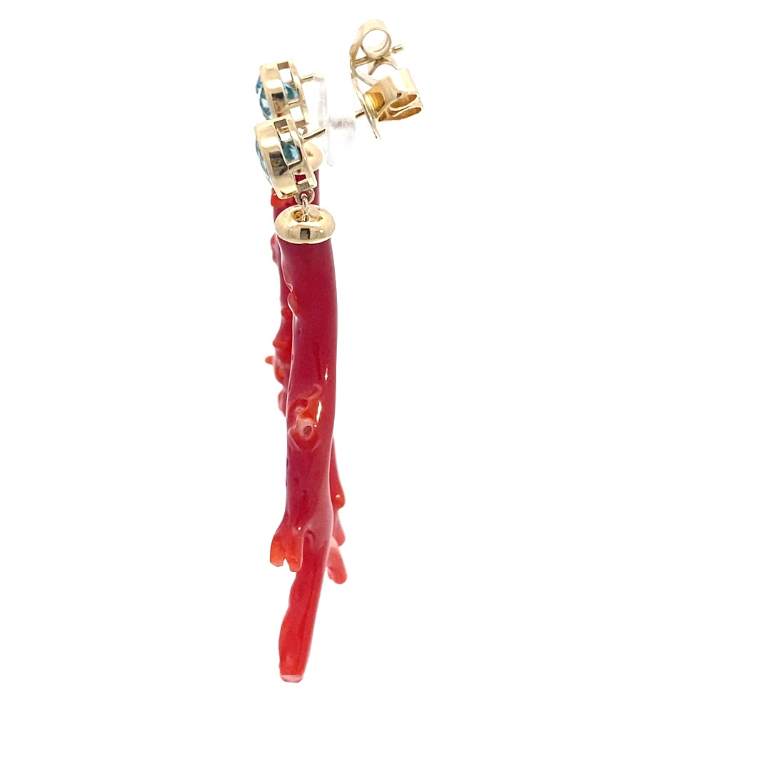 Coral Branch Blue Zircon Earrings 585 Yellow Gold... Immerse yourself in the world of the seas 2.35 ct 20 ct