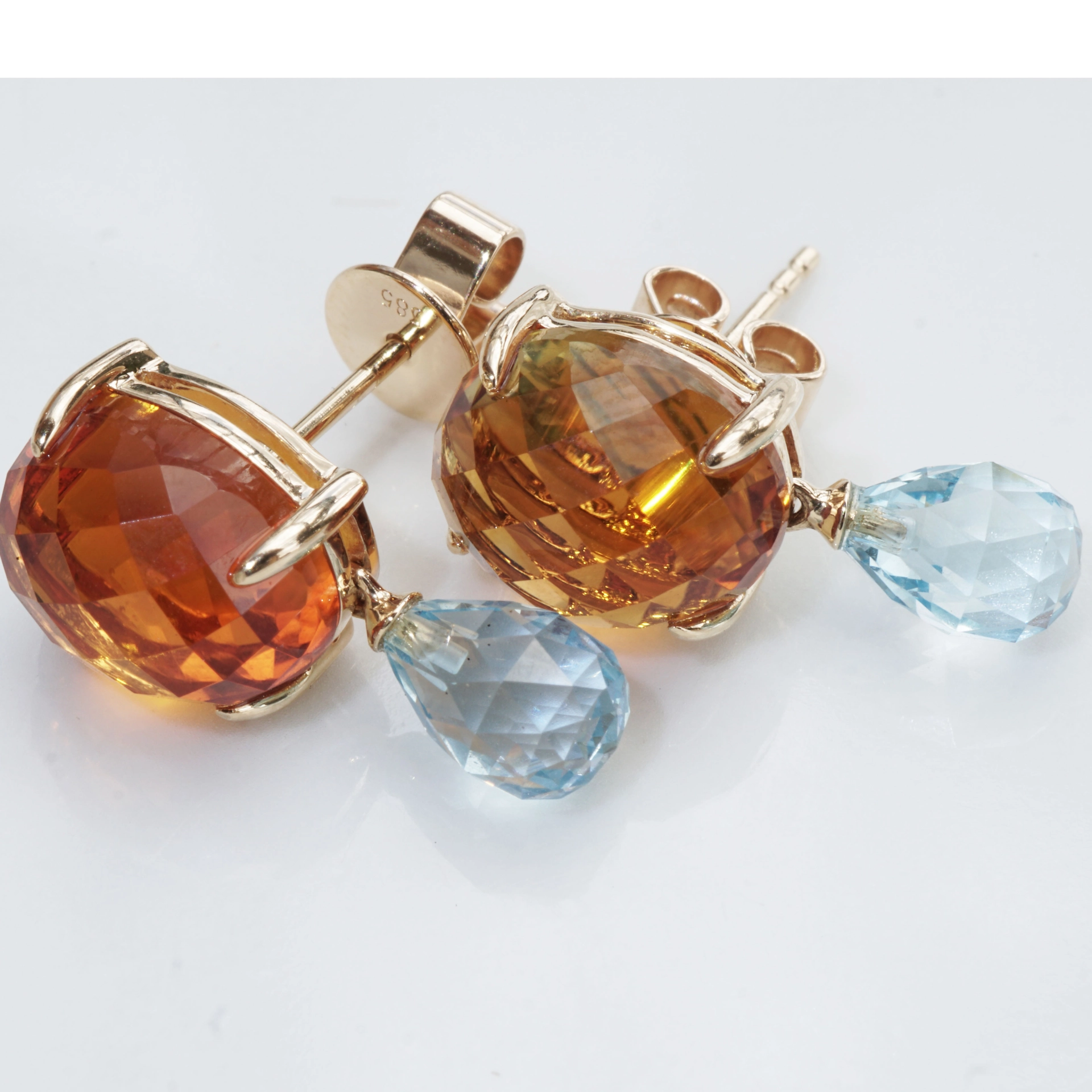 Citrine Blue Topaz Earrings 14 kt Yellowgold....Sky and Sun
