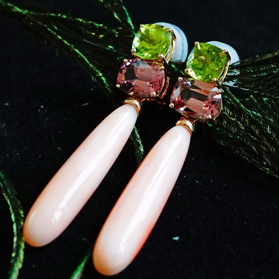 Rare Spinel Peridot Coral Earrings.....highest Quality!