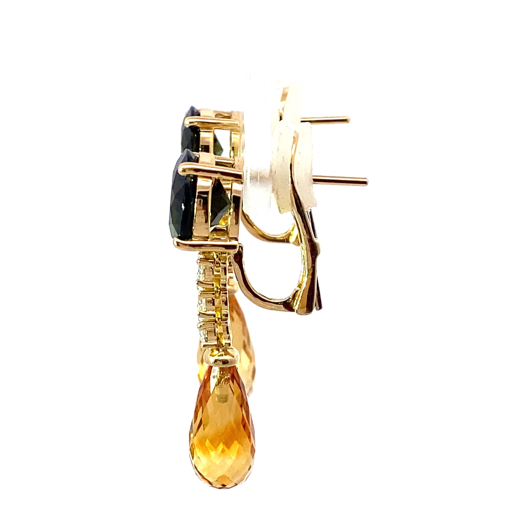 Tourmaline Citrine Brilliant Earrings 750 Yellow Gold Summer Festival mood