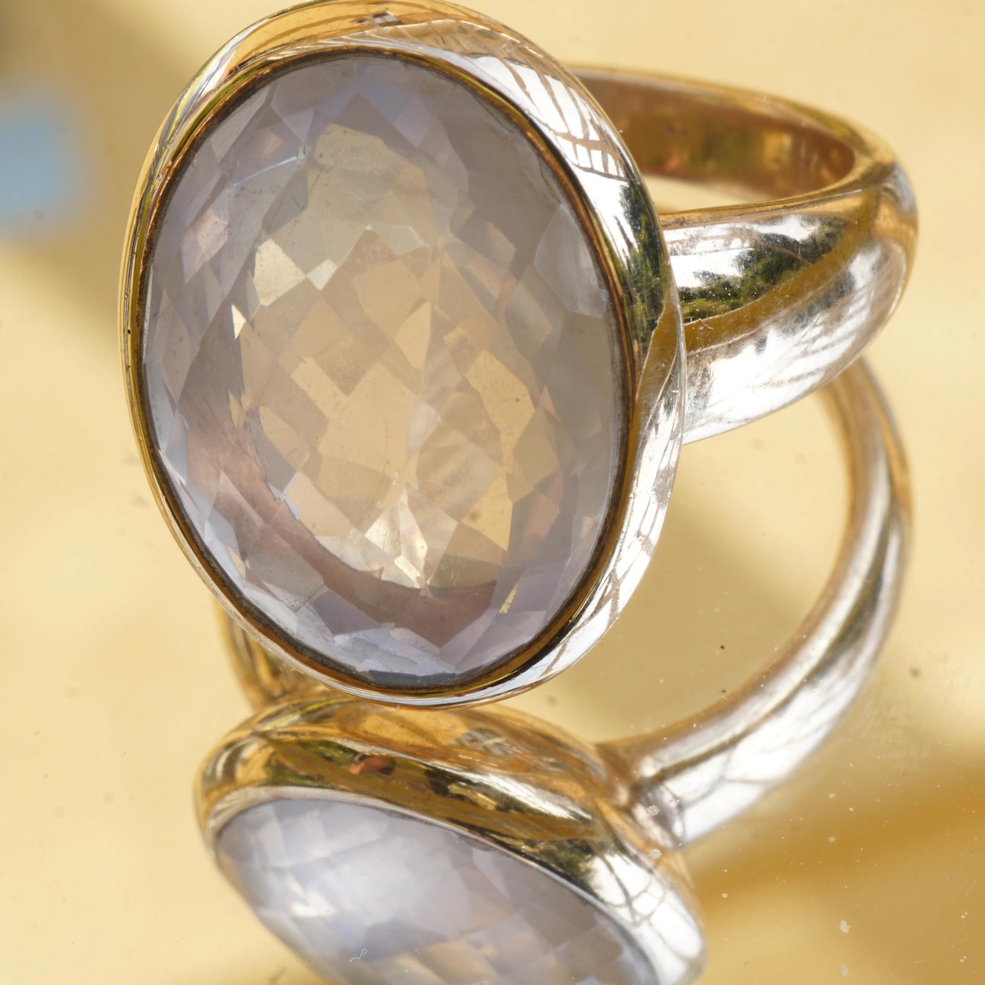Rosequartz Ring Silver Rosegold Waffle Cut modern Style