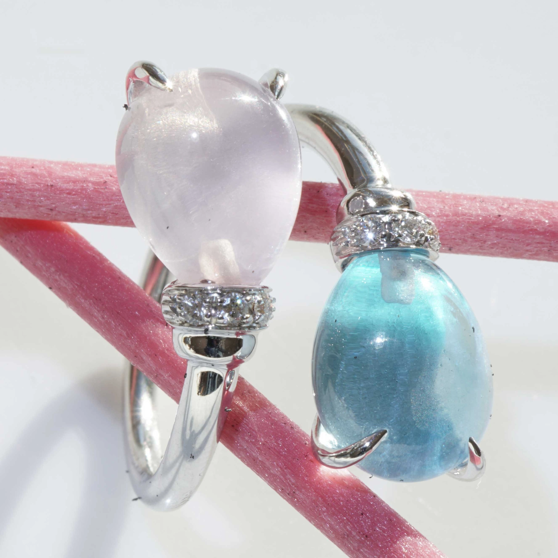 Drop Ring..soo sweet...with Blue Topaz and Rose Quartz..made in Italy