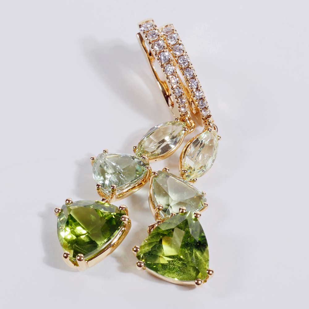 Chrysoberyl Tourmaline Peridot Brilliant Drop Earrings 750 Yellow Gold 10 ct AAA+... unbelievable, fragile play of colours