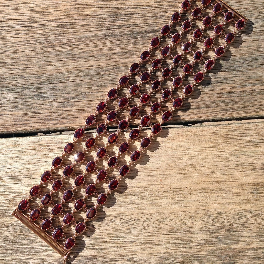 Granat-Armband,fünfreihig,Silber/rosevergoldet,