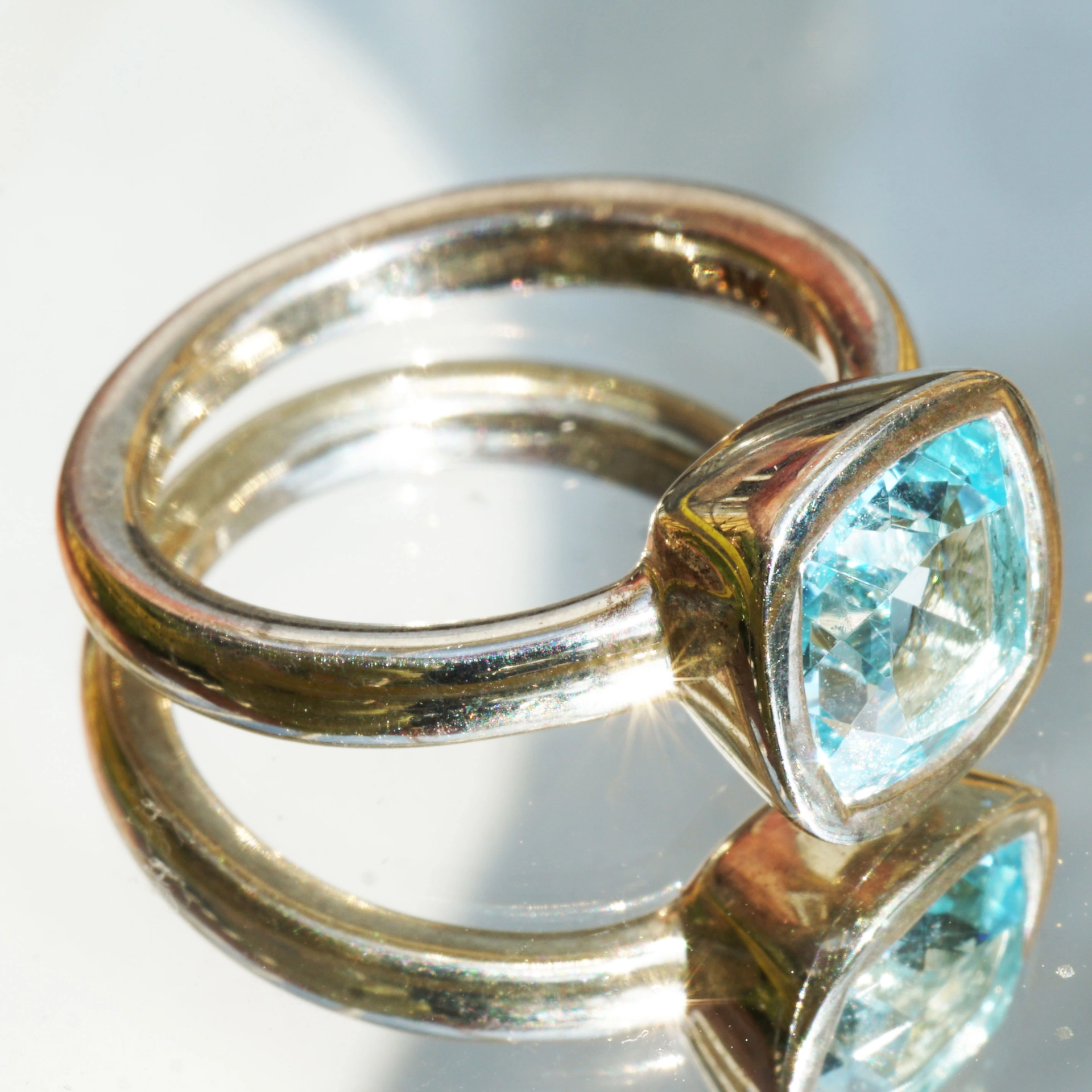 CHILANGO RING TUTENCHAMUN Sky Blue Topaz 925er Silber neu mit orig. Etui massiv
