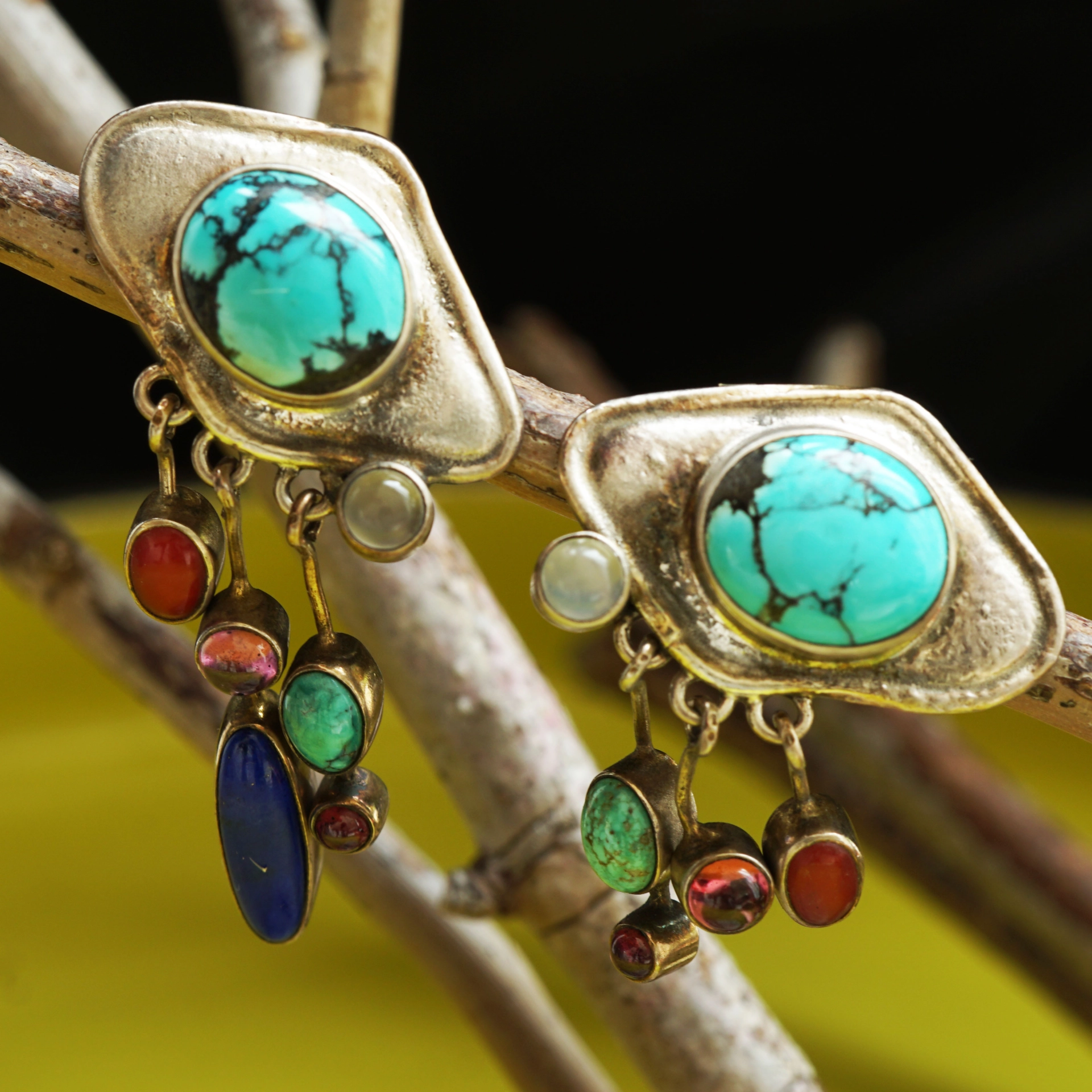 Turquoise Gem Ear Studs Silver.....indian Summertime...