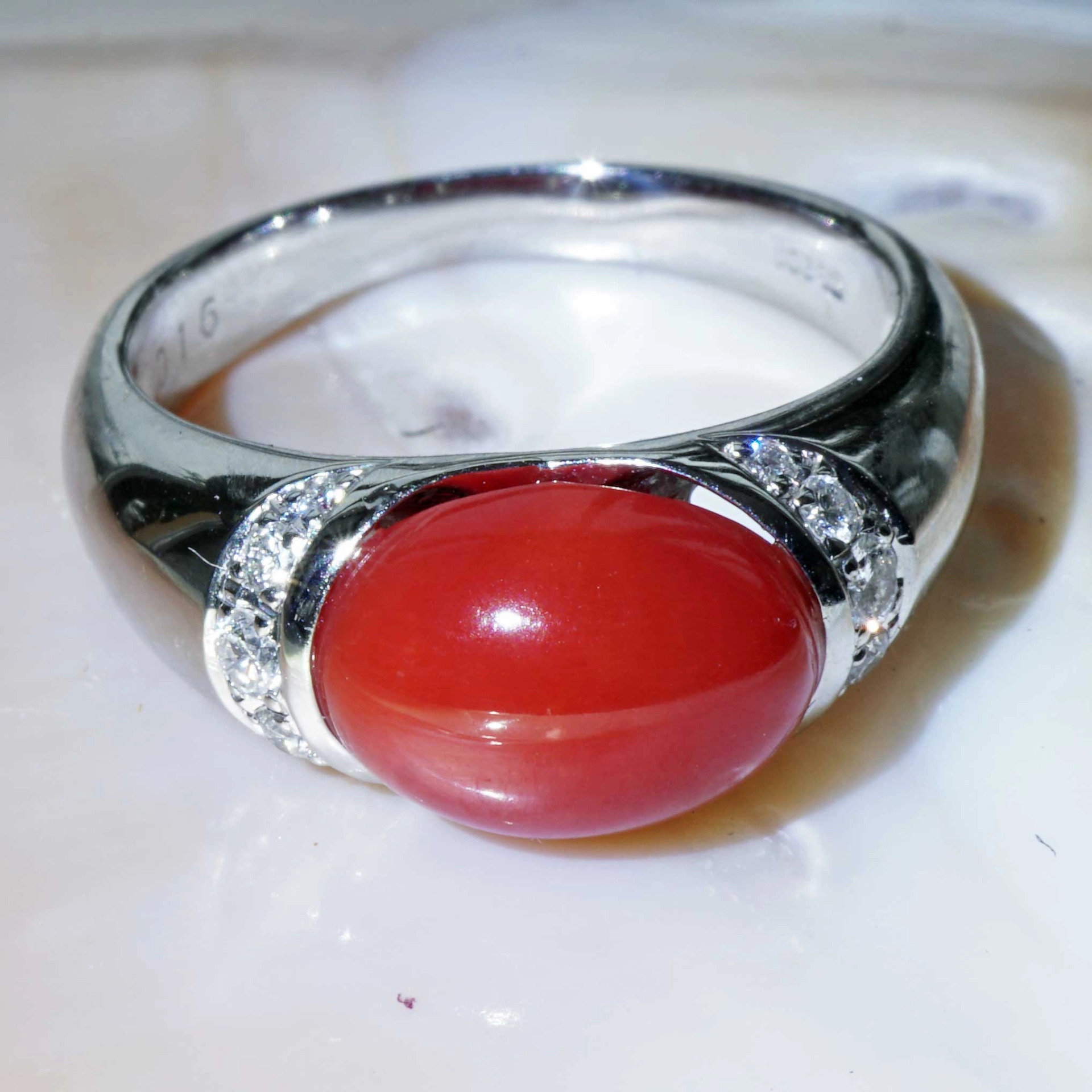 Sardegna Coral Brilliant Ring 900er Platinum AAA+ TW Loupeclean