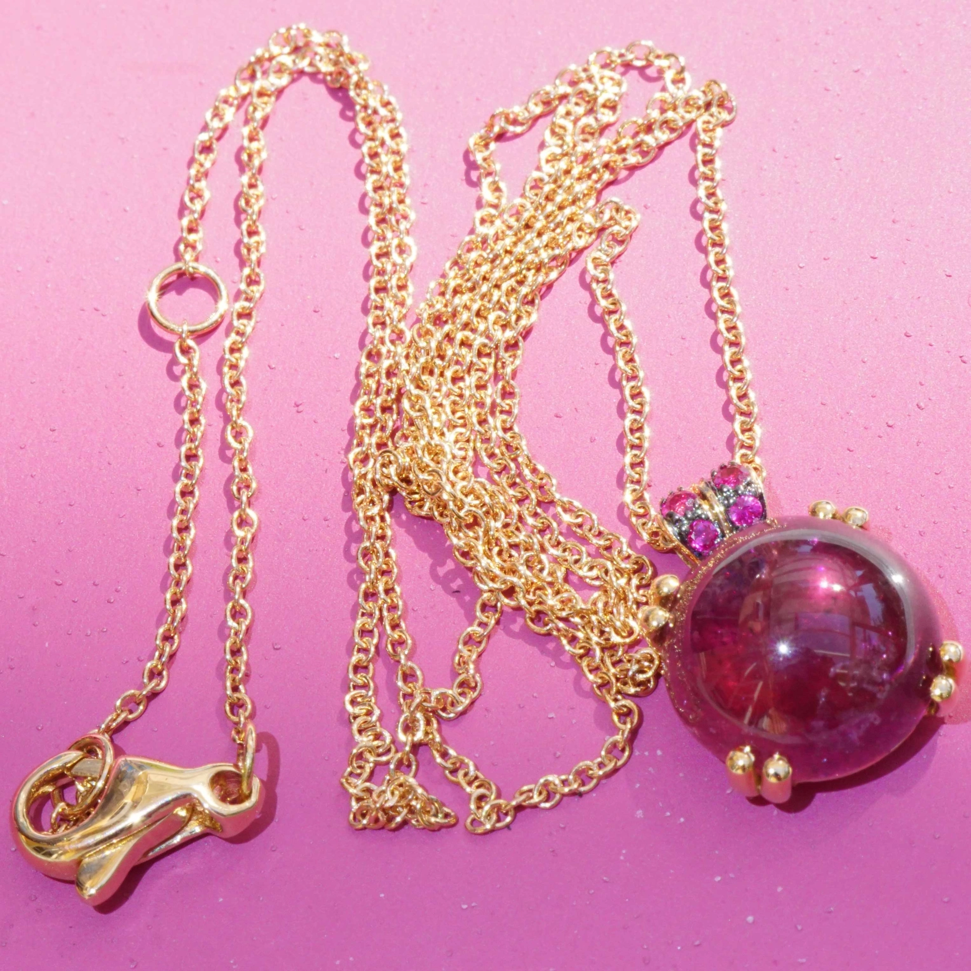 Tourmalin Saphire Necklace 18 kt Rose Gold.sweet Bubbles..round Gemstone