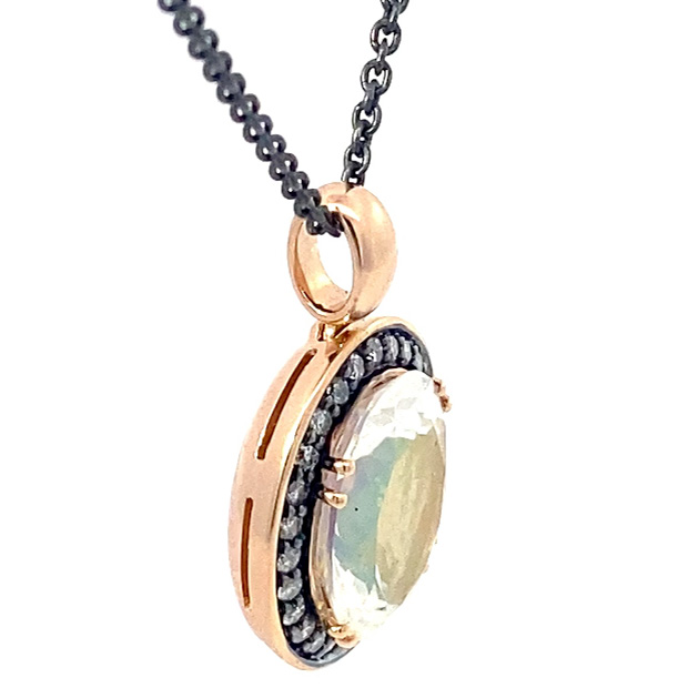 Transparent Moonstone Diamond Pendant with Chain in 750 Rose Gold black rhodium-plated from Madagascar