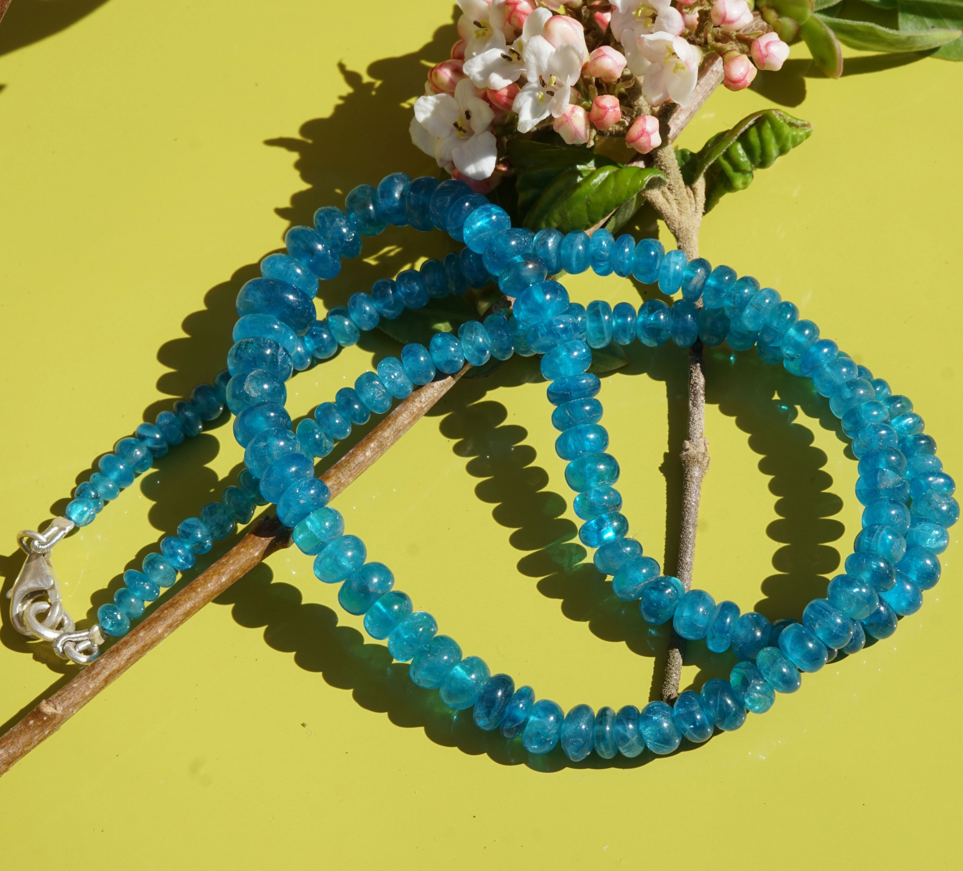 Caribbean blue Apatit Kette 925er Silber Naturfarbe ....Wahnsinns Blau
