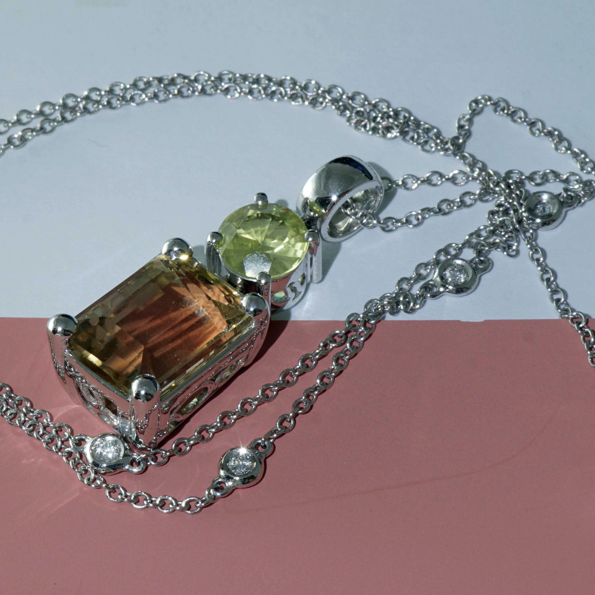 Tourmaline Chrysoberyl Brilliant Pendant in 750 White Gold yellow orange Bicolor 8 ct Africa/Congo