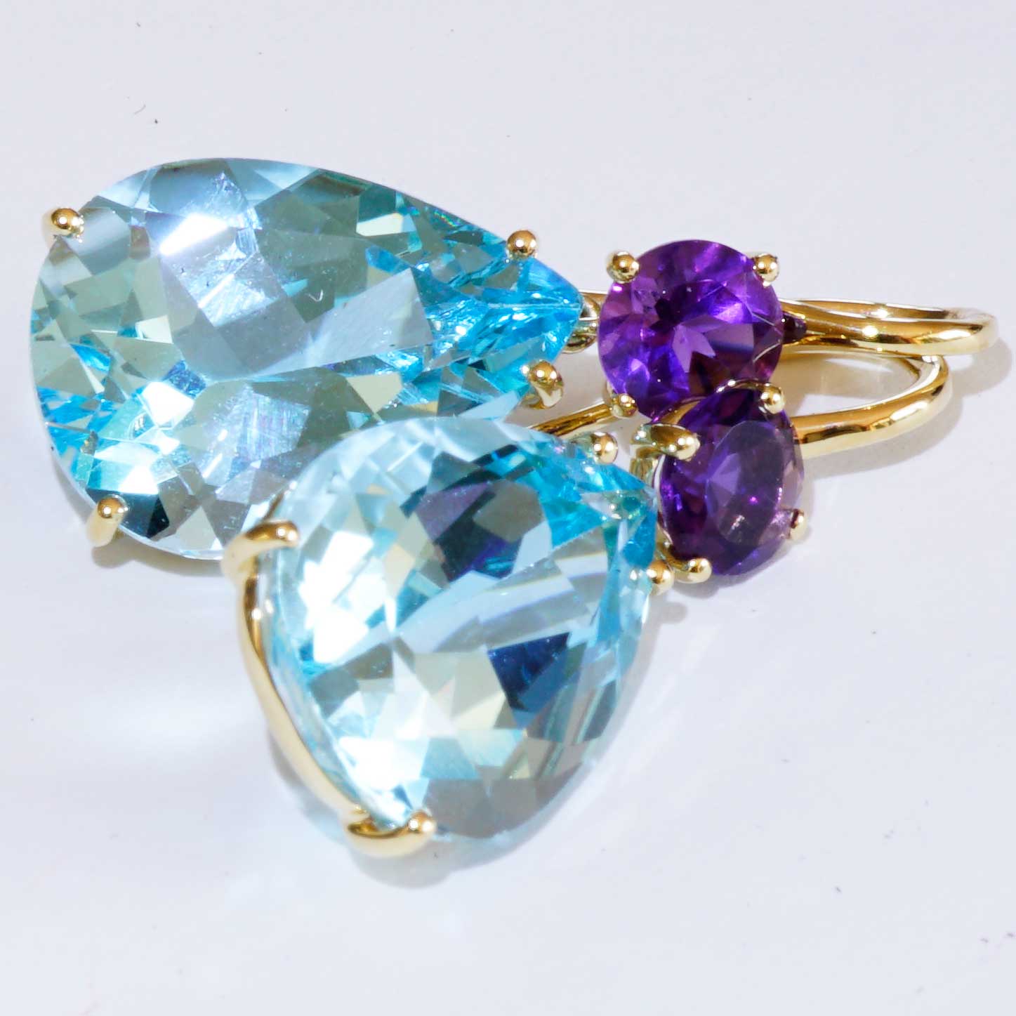 Bluetopaz Amethyst Earrings of high quality made in a traditional Italian goldsmith in Valenza, modern Design