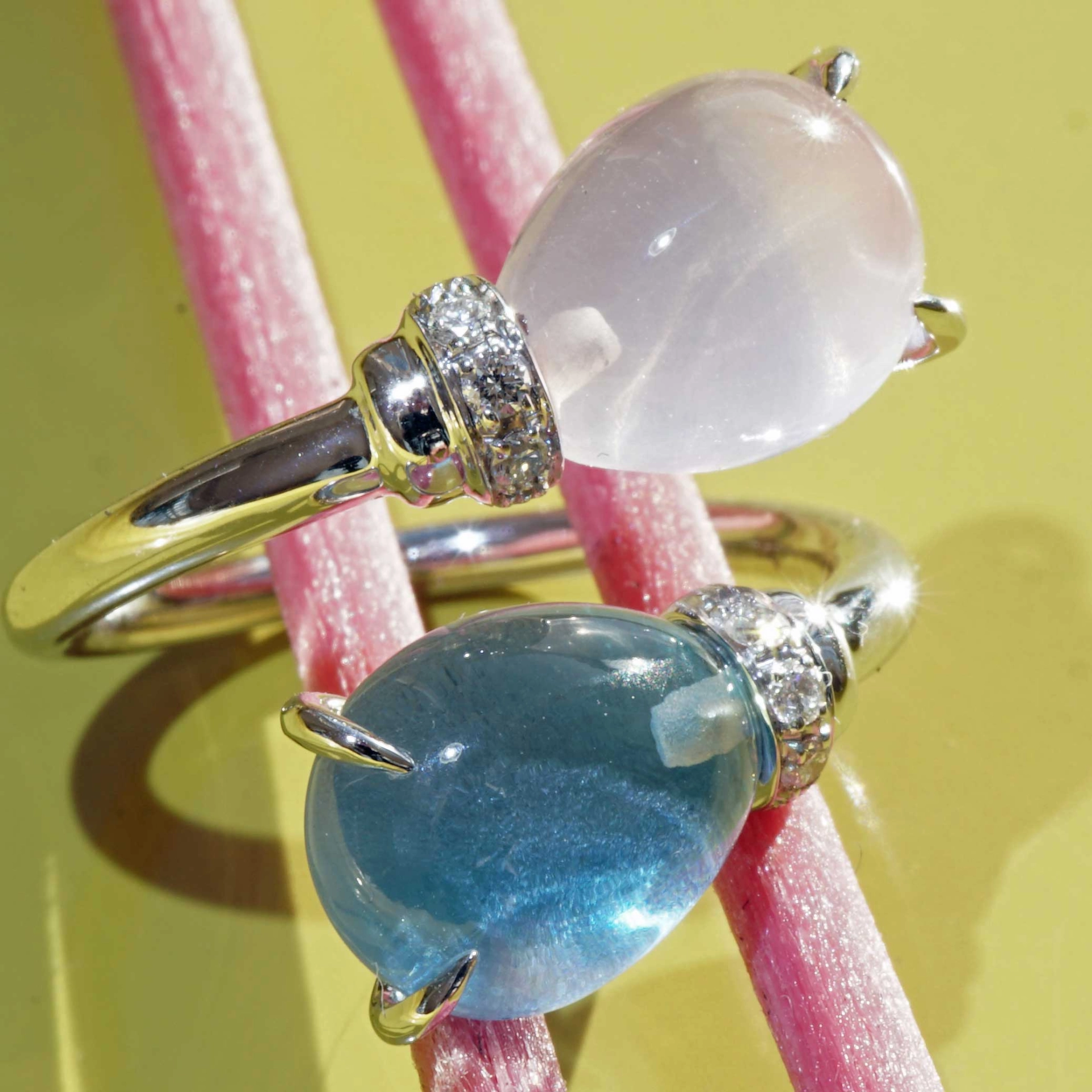 Drop Ring..soo sweet...with Blue Topaz and Rose Quartz..made in Italy