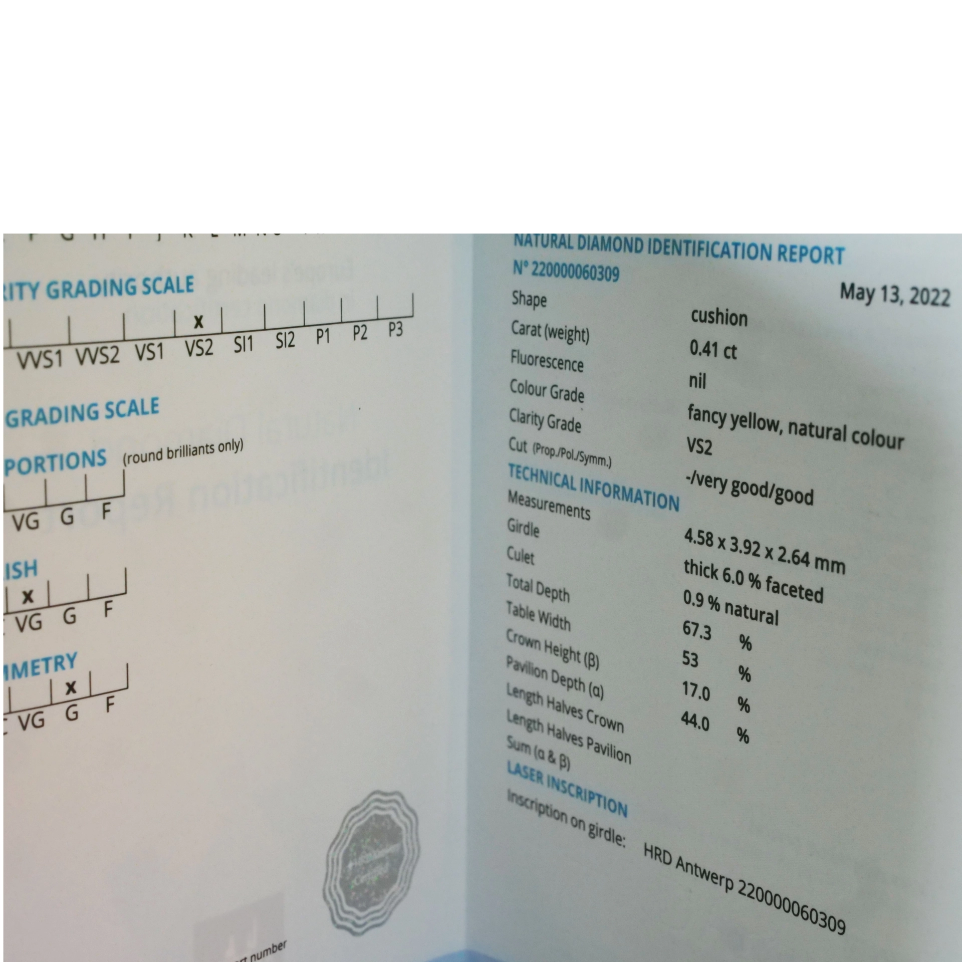 Fancy Yellow Diamond Engagement Ring 0.41 ct 18 kt White Gold Natural Color HRD Certificate