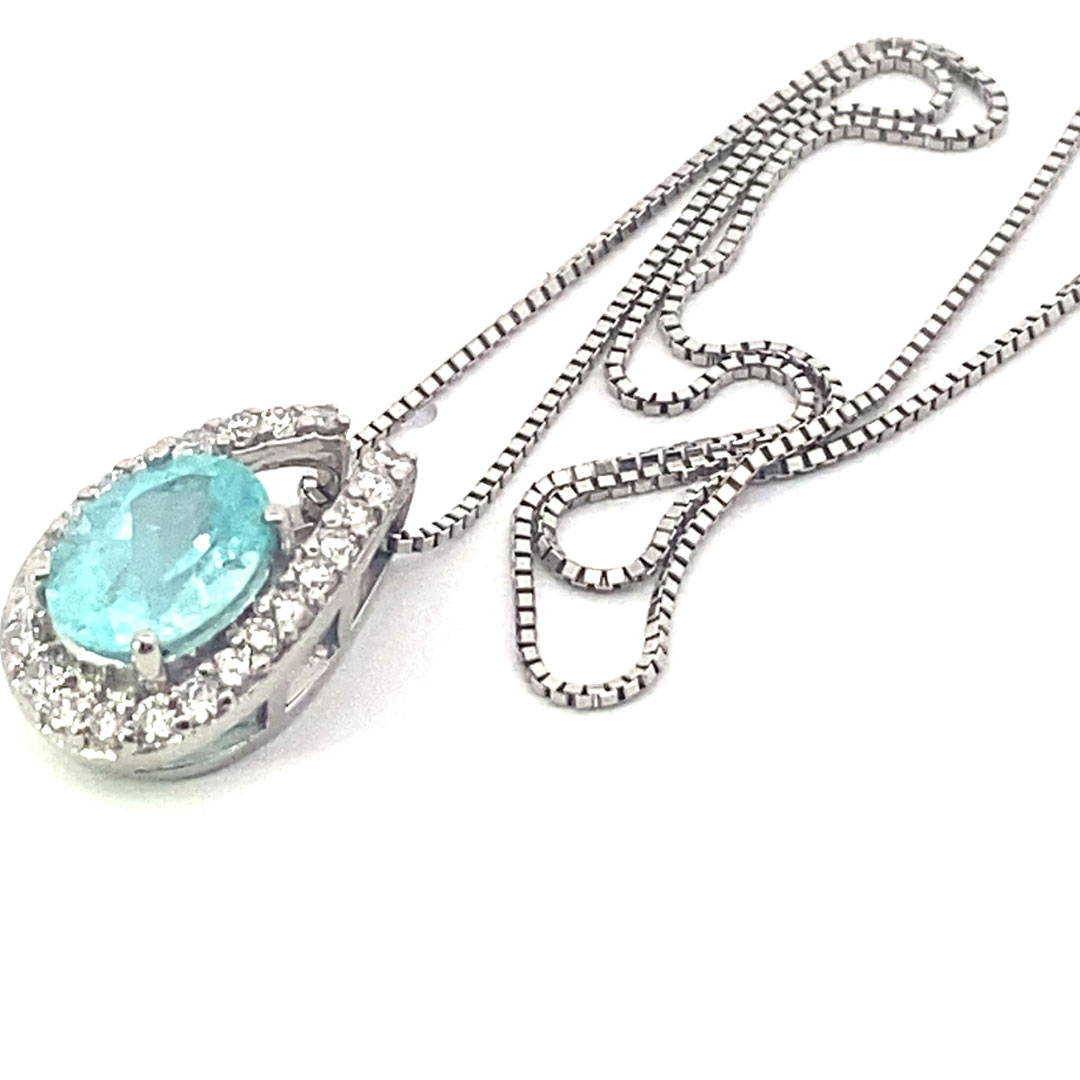 Paraiba Tourmaline Pendant in 900 Platinum with Chain 1.22 ct 0.28 ct Luminous Swimming Pool Turquoise Blue