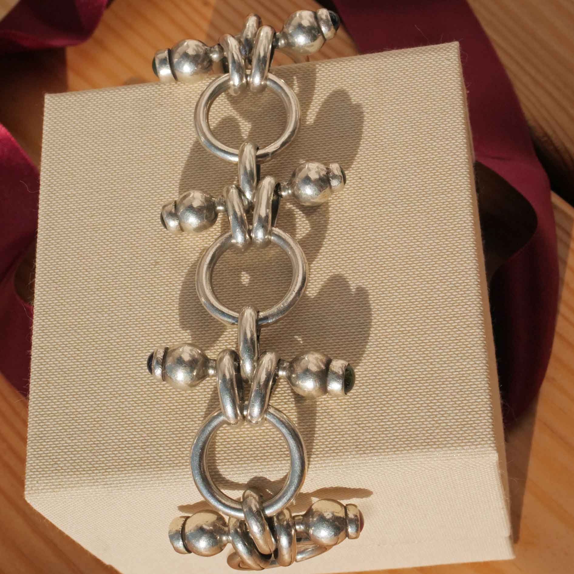 Retro Designer Gemstone Bracelet 925 Silver 145 Grams Handmade