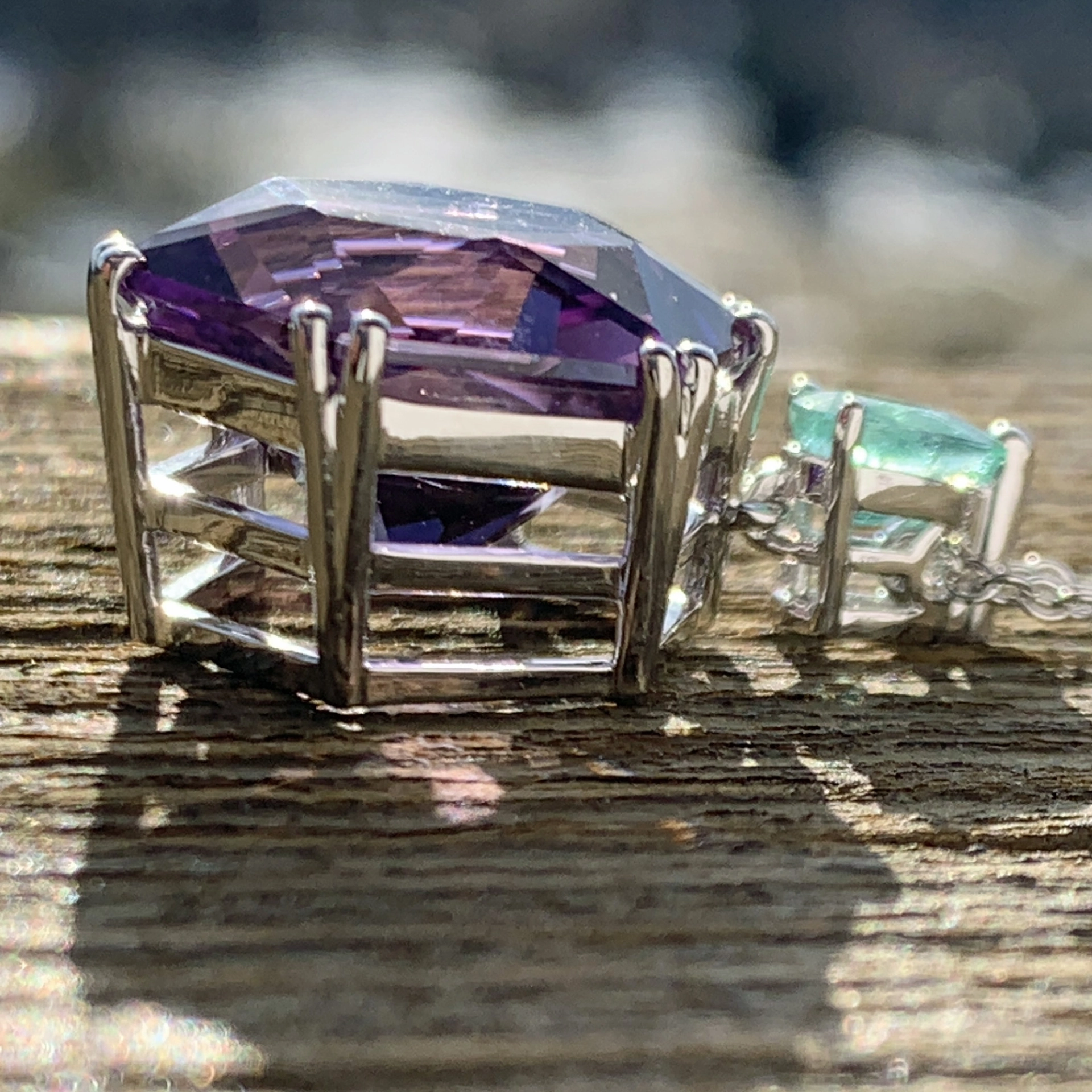 Paraiba Turmalin Amethyst Brillant Collier 750er Weissgold 42 cm lang WAHNSINNSFARBEN